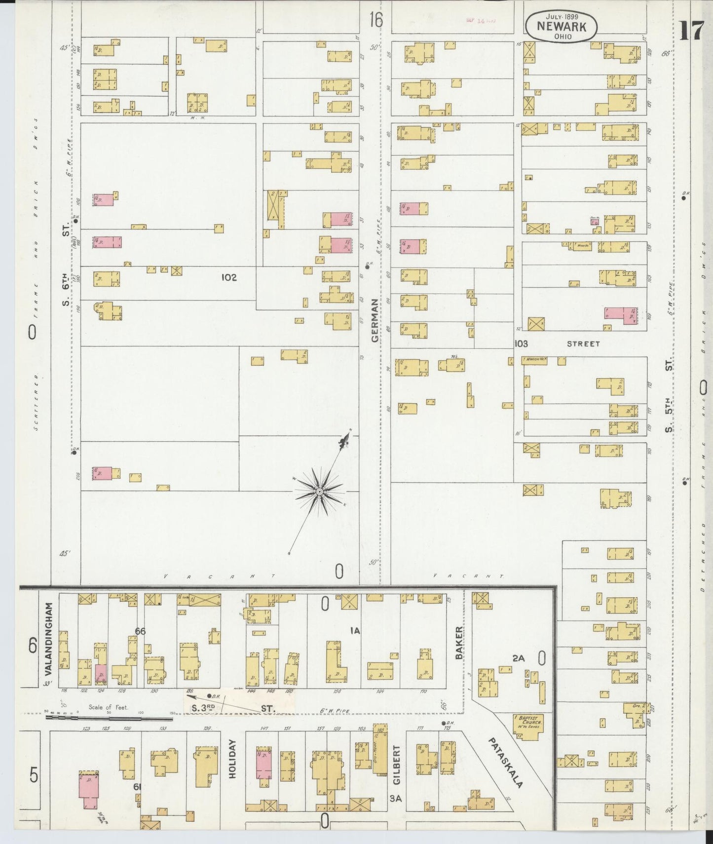 Sanborn Fire Insurance Map from Newark, Licking County, Ohio (1899), Sheet #0017 - Historic Sanborn Fire Insurance Map Print, vintage old map wall art, antique decor, genealogy gift, Ohio Ohio map