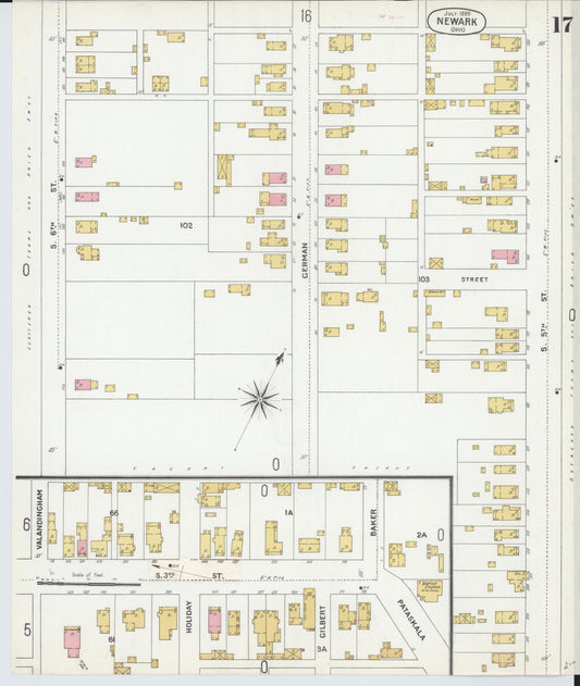 Sanborn Fire Insurance Map from Newark, Licking County, Ohio (1899), Sheet #0017 - Historic Sanborn Fire Insurance Map Print, vintage old map wall art, antique decor, genealogy gift, Ohio Ohio map