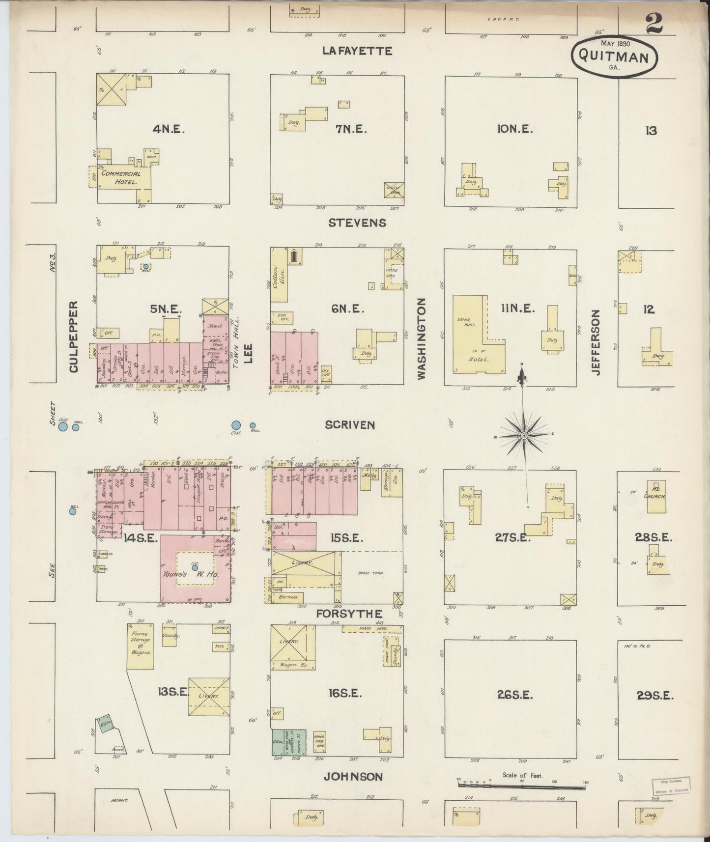 Sanborn Fire Insurance Map from Quitman, Brooks County, Georgia (1890), Sheet #0002 - Historic Sanborn Fire Insurance Map Print, vintage old map wall art, antique decor, genealogy gift, Georgia Georgia map