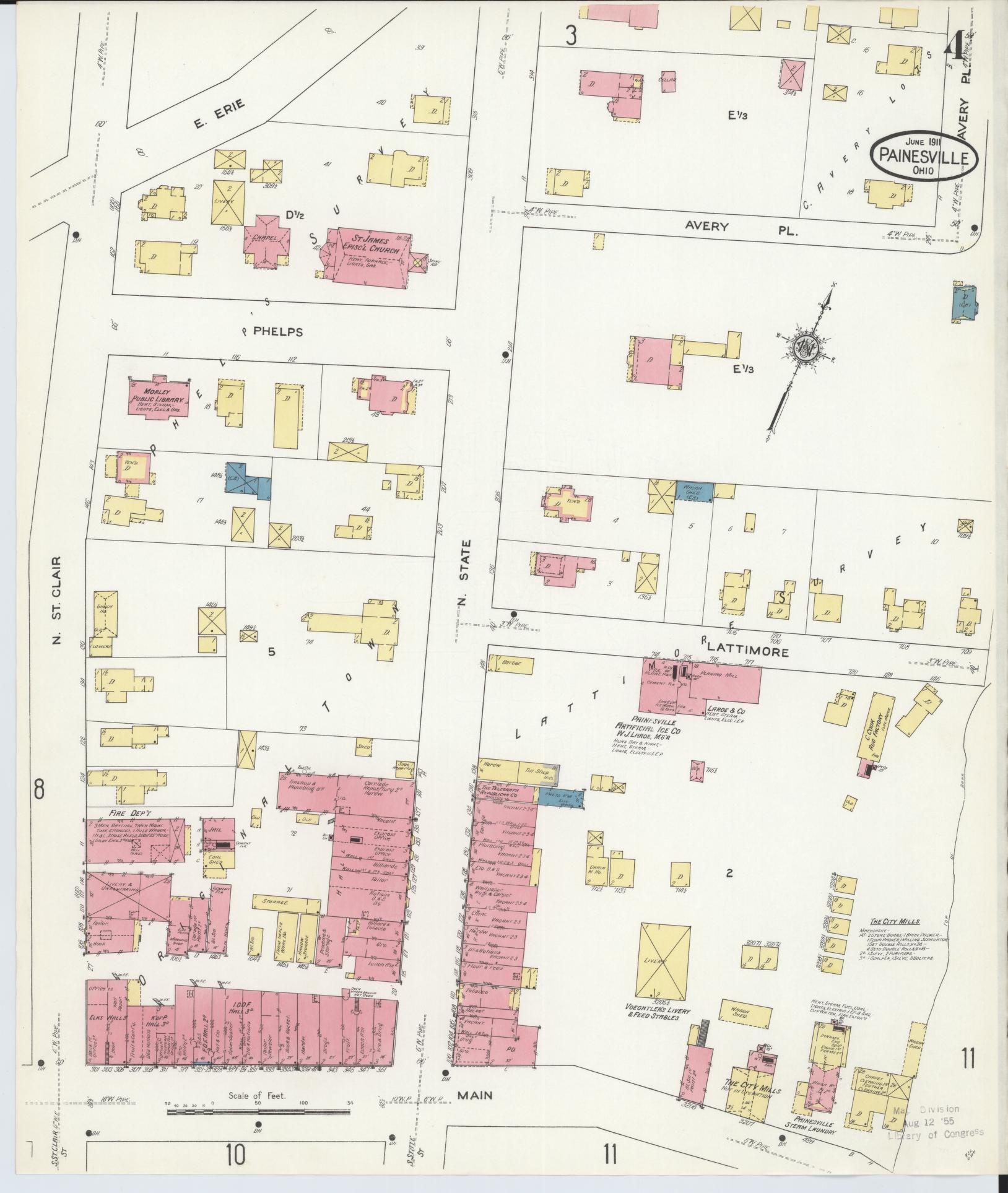 Sanborn Fire Insurance Map from Painesville, Lake County, Ohio (1911), Sheet #0004 - Complete Map Set gallery image, historic Sanborn map, vintage wall art, Ohio Ohio