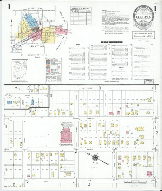 Sanborn Fire Insurance Map from Leetonia, Columbiana County, Ohio (1950), Sheet #0001 - Historic Sanborn Fire Insurance Map Print, vintage old map wall art, antique decor, genealogy gift, Ohio Ohio map