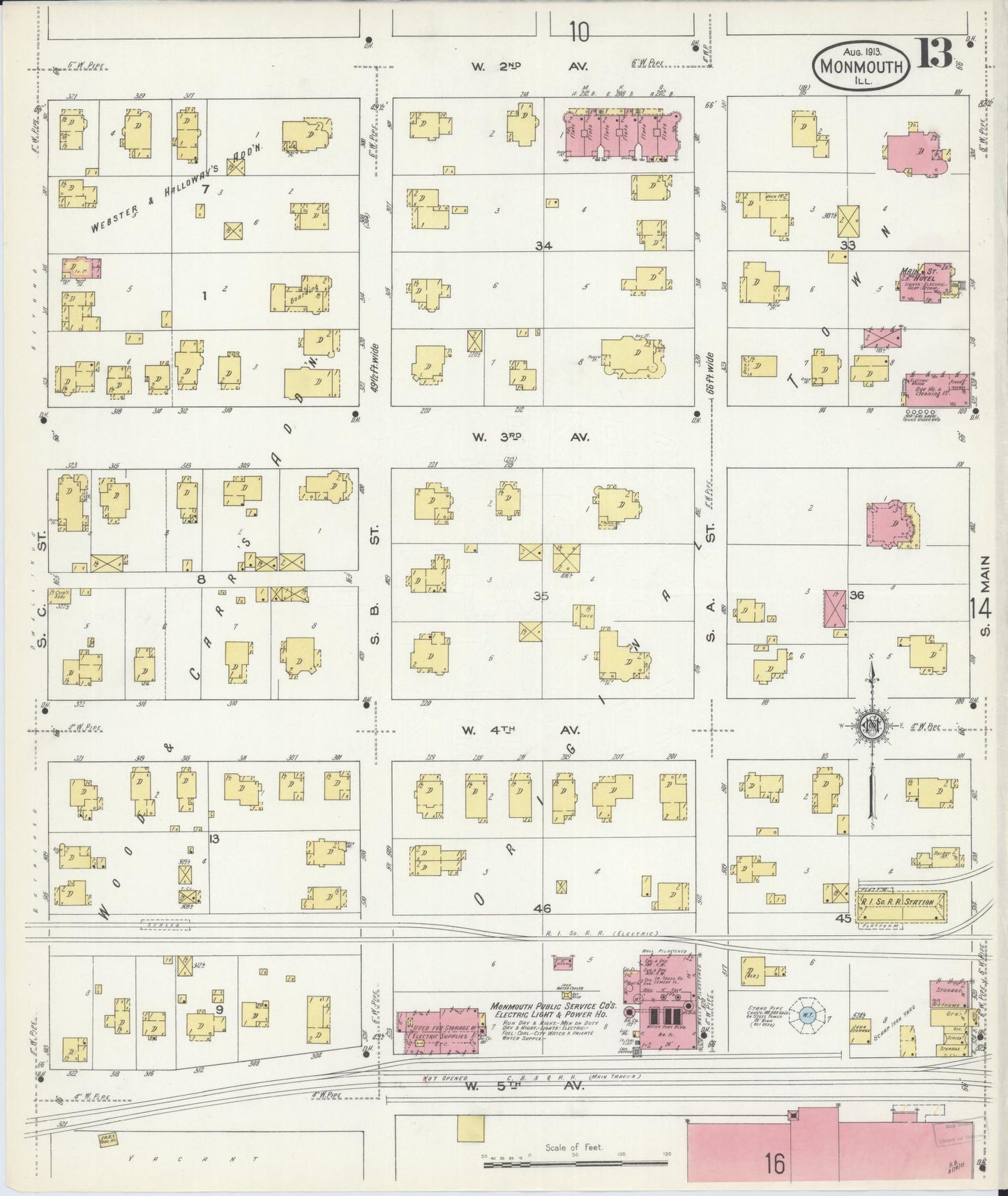Sanborn Fire Insurance Map from Monmouth, Warren County, Illinois (1913), Sheet #0013 - Complete Map Set gallery image, historic Sanborn map, vintage wall art, Illinois Illinois