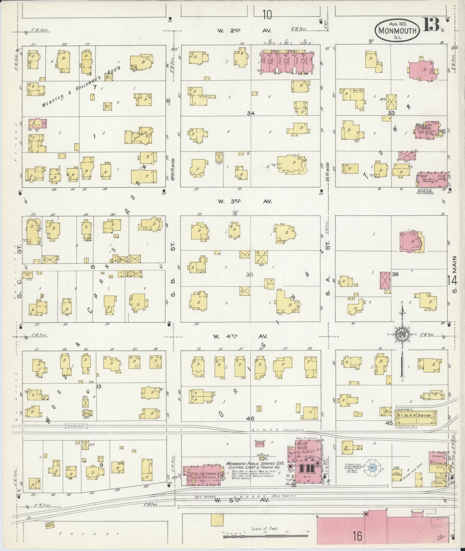Sanborn Fire Insurance Map from Monmouth, Warren County, Illinois (1913), Sheet #0013 - Complete Map Set gallery image, historic Sanborn map, vintage wall art, Illinois Illinois