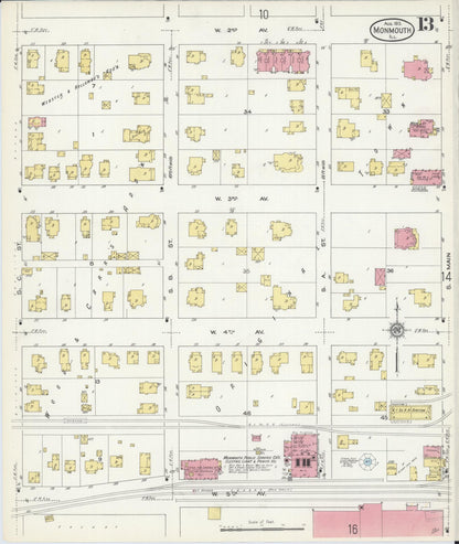 Sanborn Fire Insurance Map from Monmouth, Warren County, Illinois (1913), Sheet #0013 - Complete Map Set gallery image, historic Sanborn map, vintage wall art, Illinois Illinois