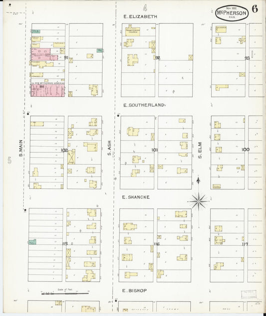 Sanborn Fire Insurance Map from Mcpherson, Mcpherson County, Kansas (1892), Sheet #0006 - Historic Sanborn Fire Insurance Map Print, vintage old map wall art, antique decor, genealogy gift, Kansas Kansas map