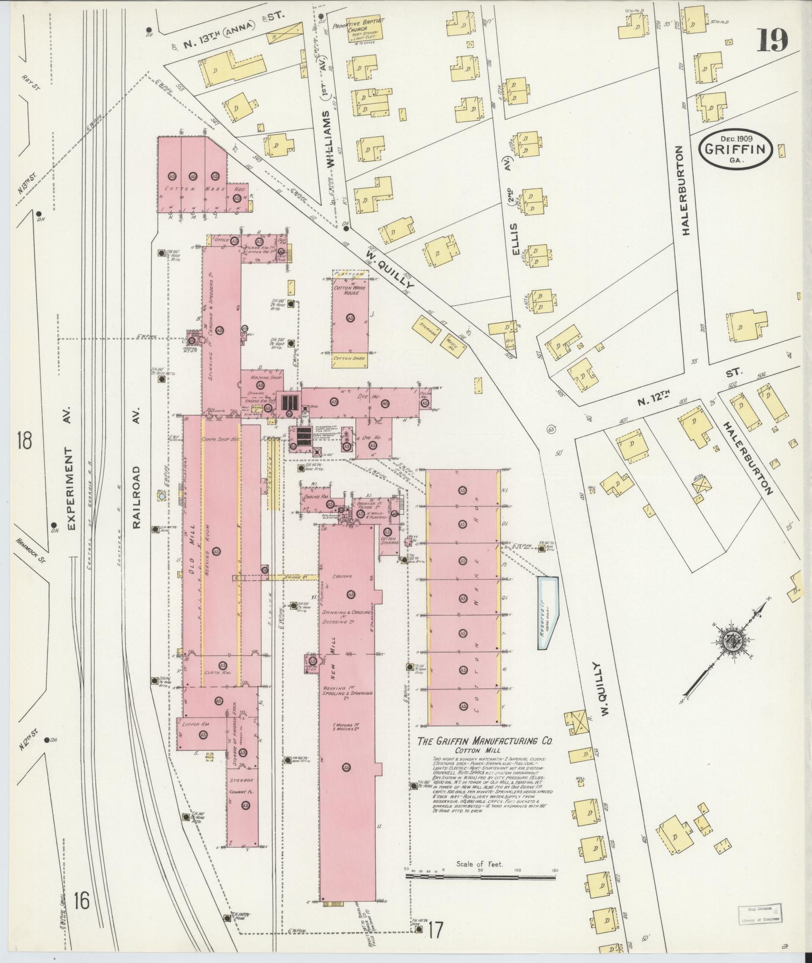 Sanborn Fire Insurance Map from Griffin, Spalding County, Georgia (1909), Sheet #0019 - Complete Map Set gallery image, historic Sanborn map, vintage wall art, Georgia Georgia