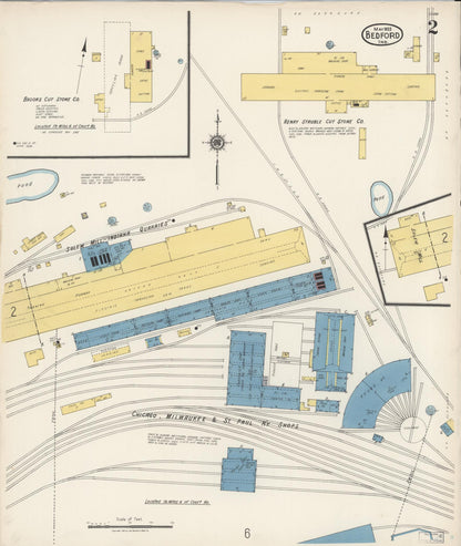 Sanborn Fire Insurance Map from Bedford, Lawrence County, Indiana (1922), Sheet #0002 - Complete Map Set gallery image, historic Sanborn map, vintage wall art, Indiana Indiana