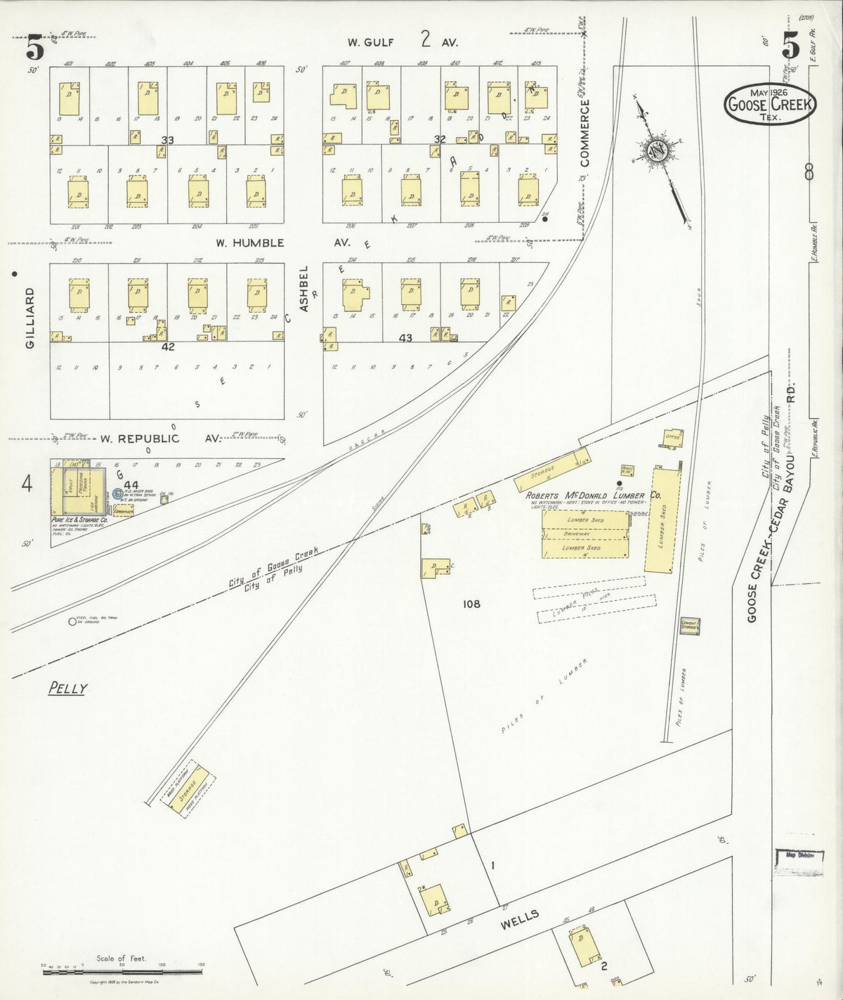 Sanborn Fire Insurance Map from Goose Creek, Harris County, Texas (1926), Sheet #0005 - Complete Map Set gallery image, historic Sanborn map, vintage wall art, Texas Texas
