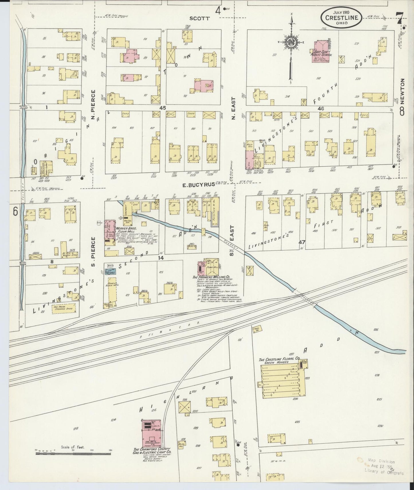 Sanborn Fire Insurance Map from Crestline, Crawford County, Ohio (1910), Sheet #0007 - Historic Sanborn Fire Insurance Map Print, vintage old map wall art, antique decor, genealogy gift, Ohio Ohio map
