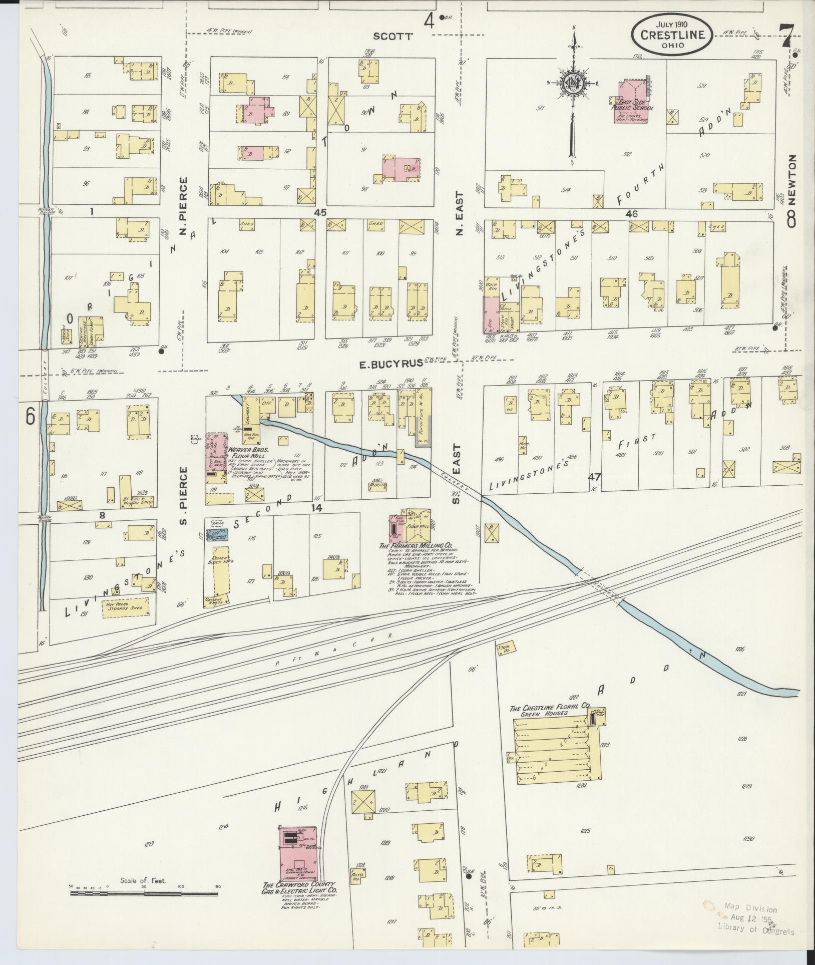 Sanborn Fire Insurance Map from Crestline, Crawford County, Ohio (1910), Sheet #0007 - Historic Sanborn Fire Insurance Map Print, vintage old map wall art, antique decor, genealogy gift, Ohio Ohio map