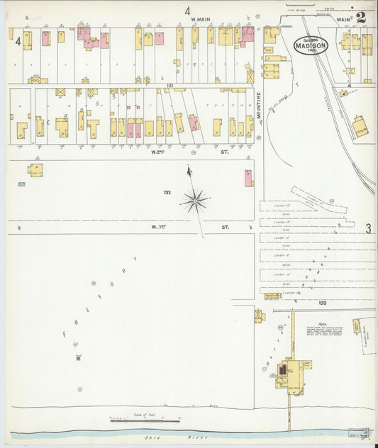 Sanborn Fire Insurance Map from Madison, Jefferson County, Indiana (1904), Sheet #0002 - Historic Sanborn Fire Insurance Map Print, vintage old map wall art, antique decor, genealogy gift, Indiana Indiana map