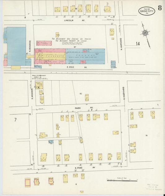 Sanborn Fire Insurance Map from Grove City, Mercer County, Pennsylvania (1912), Sheet #0008 - Historic Sanborn Fire Insurance Map Print, vintage old map wall art, antique decor, genealogy gift, Pennsylvania Pennsylvania map