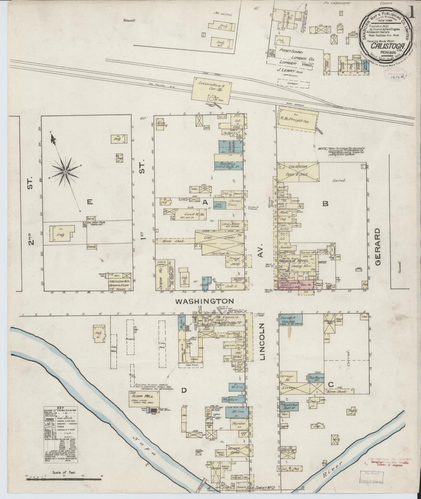 Sanborn Fire Insurance Map from Calistoga, Napa County, California (1886), Sheet #0001 - Complete Map Set gallery image, historic Sanborn map, vintage wall art, California California