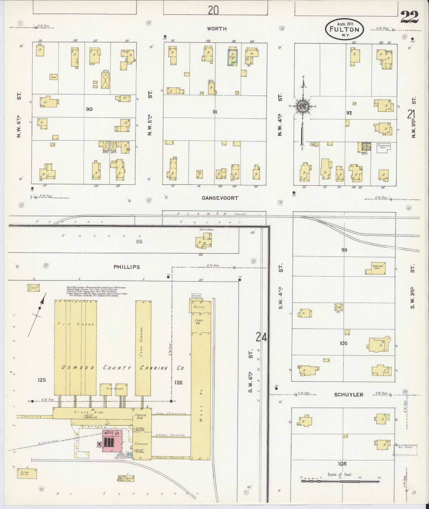 Sanborn Fire Insurance Map from Fulton, Oswego County, New York (1911), Sheet #0022 - Complete Map Set gallery image, historic Sanborn map, vintage wall art, New York New York