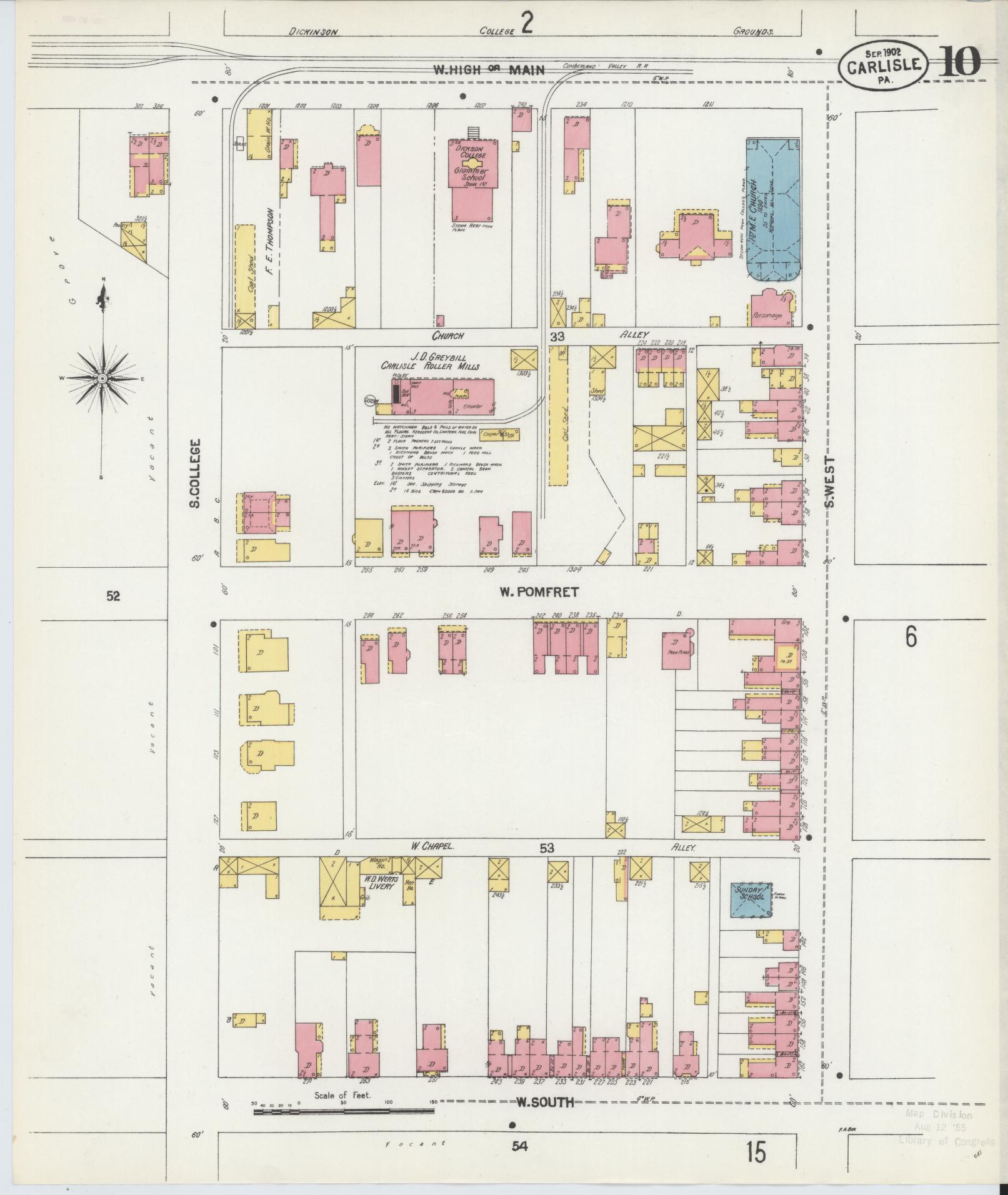 Sanborn Fire Insurance Map from Carlisle, Cumberland County, Pennsylvania (1902), Sheet #0010 - Historic Sanborn Fire Insurance Map Print, vintage old map wall art, antique decor, genealogy gift, Pennsylvania Pennsylvania map