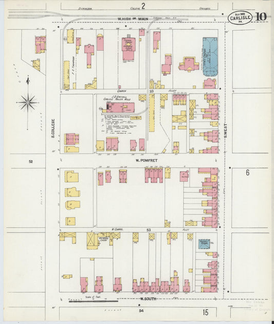 Sanborn Fire Insurance Map from Carlisle, Cumberland County, Pennsylvania (1902), Sheet #0010 - Historic Sanborn Fire Insurance Map Print, vintage old map wall art, antique decor, genealogy gift, Pennsylvania Pennsylvania map