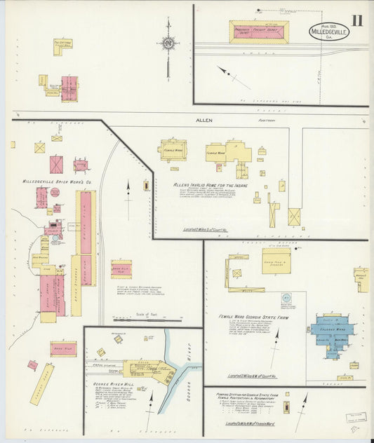 Sanborn Fire Insurance Map from Milledgeville, Baldwin County, Georgia (1913), Sheet #0011 - Historic Sanborn Fire Insurance Map Print, vintage old map wall art, antique decor, genealogy gift, Georgia Georgia map