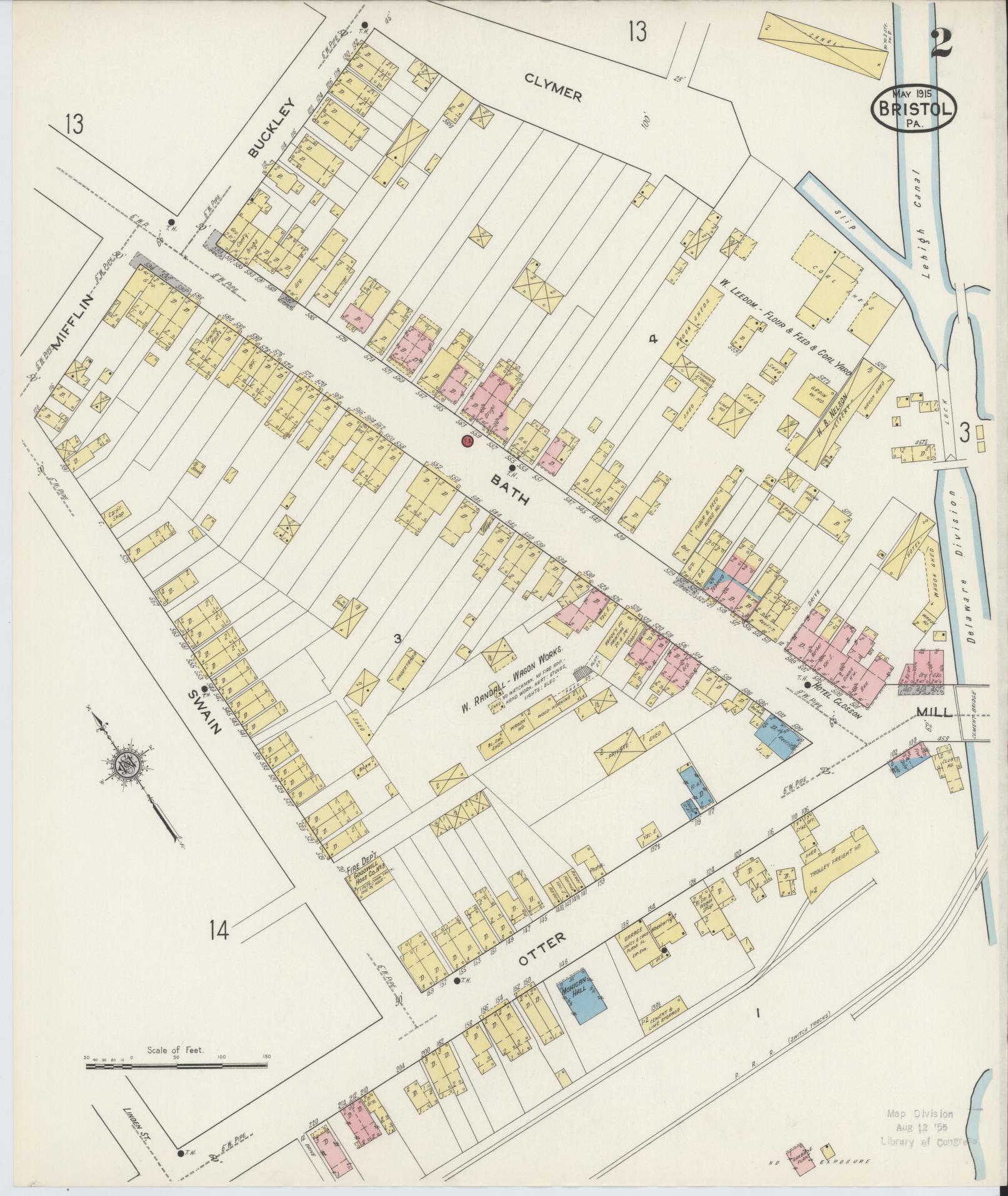 Sanborn Fire Insurance Map from Bristol, Bucks County, Pennsylvania (1915), Sheet #0002 - Historic Sanborn Fire Insurance Map Print, vintage old map wall art, antique decor, genealogy gift, Pennsylvania Pennsylvania map