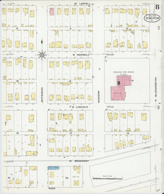 Sanborn Fire Insurance Map from Streator, La Salle County, Illinois (1909), Sheet #0008 - Historic Sanborn Fire Insurance Map Print, vintage old map wall art, antique decor, genealogy gift, Illinois Illinois map