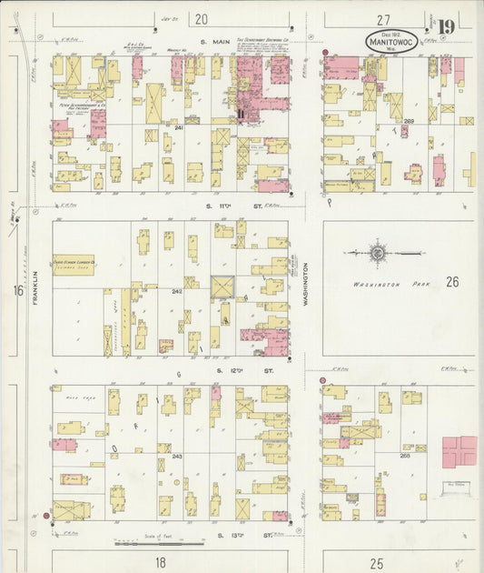 Sanborn Fire Insurance Map from Manitowoc, Manitowoc County, Wisconsin (1912), Sheet #0019 - Historic Sanborn Fire Insurance Map Print, vintage old map wall art, antique decor, genealogy gift, Wisconsin Wisconsin map