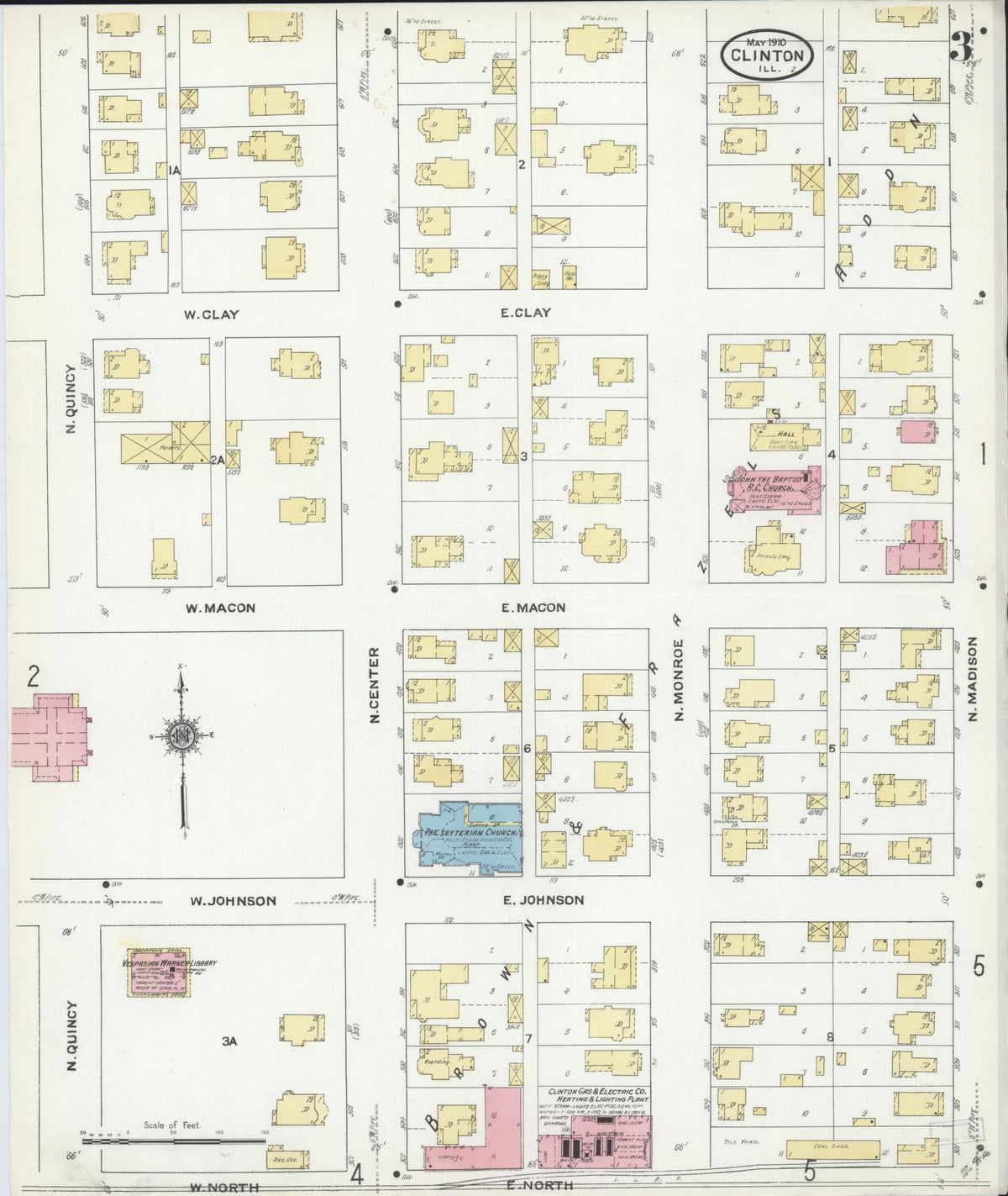 Sanborn Fire Insurance Map from Clinton, De Witt County, Illinois (1910), Sheet #0003 - Complete Map Set gallery image, historic Sanborn map, vintage wall art, Illinois Illinois