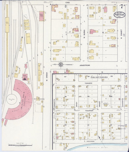 Sanborn Fire Insurance Map from Portage, Columbia County, Wisconsin (1918), Sheet #0007 - Historic Sanborn Fire Insurance Map Print, vintage old map wall art, antique decor, genealogy gift, Wisconsin Wisconsin map