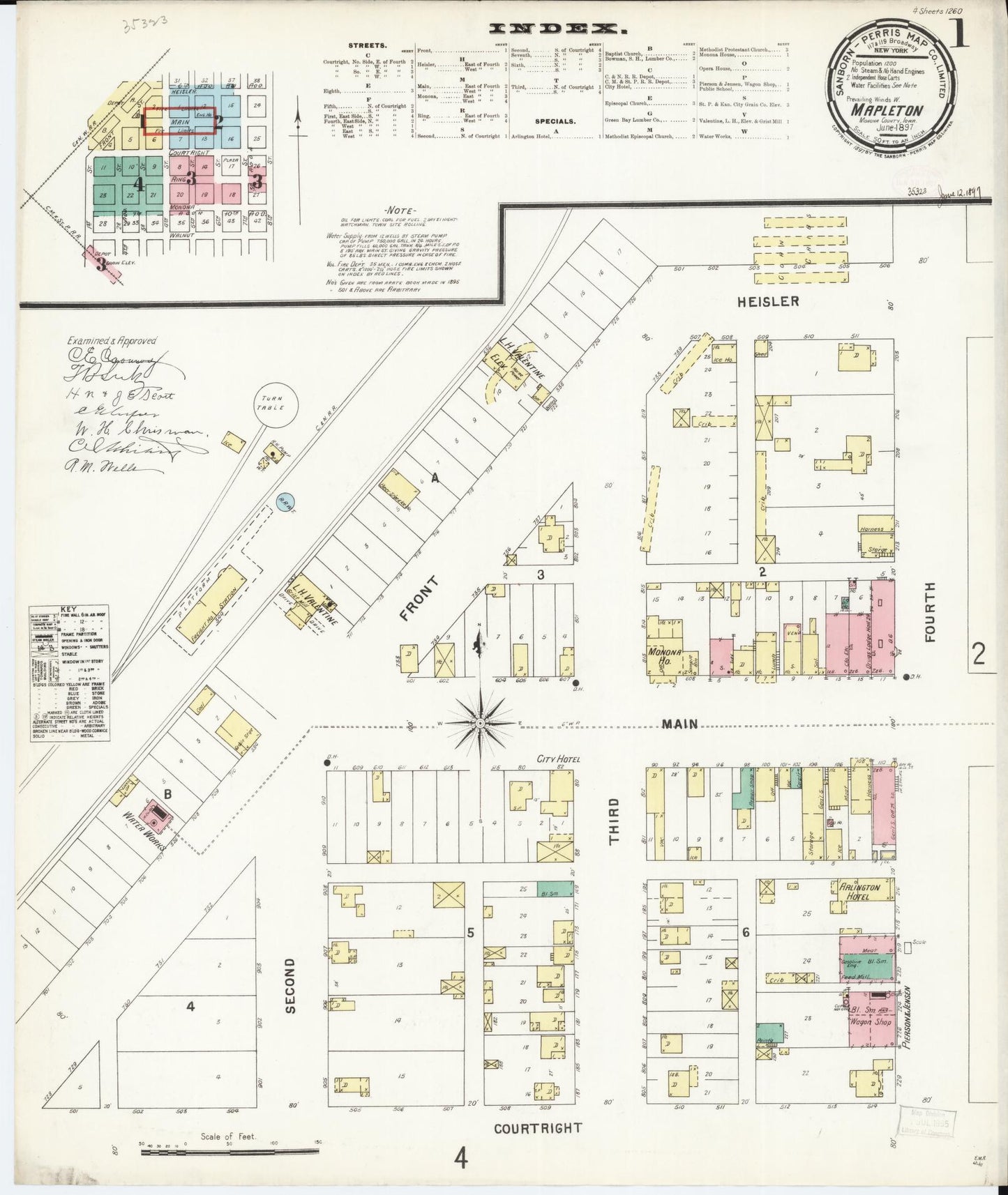 Sanborn Fire Insurance Map from Mapleton, Monona County, Iowa (1897), Sheet #0001 - Historic Sanborn Fire Insurance Map Print, vintage old map wall art