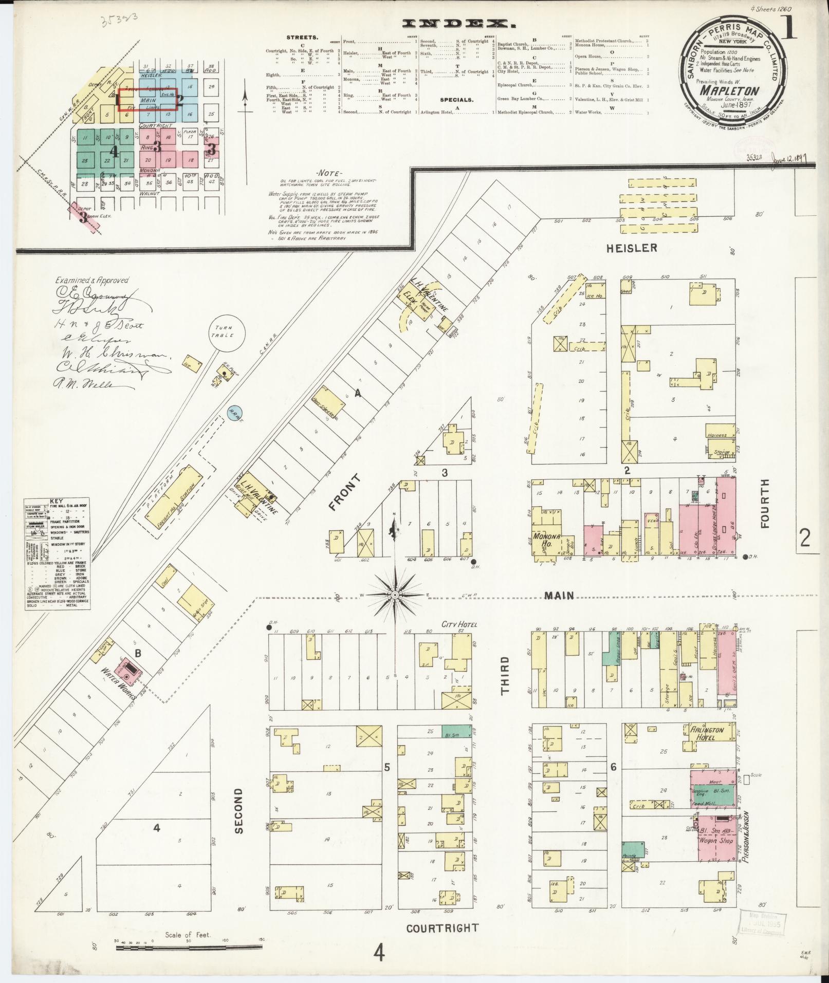 Sanborn Fire Insurance Map from Mapleton, Monona County, Iowa (1897), Sheet #0001 - Historic Sanborn Fire Insurance Map Print, vintage old map wall art