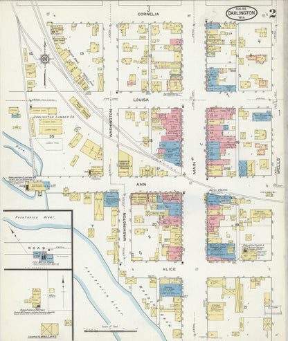 Sanborn Fire Insurance Map from Darlington, Lafayette County, Wisconsin (1915), Sheet #0002 - Historic Sanborn Fire Insurance Map Print, vintage old map wall art, antique decor, genealogy gift, Wisconsin Wisconsin map