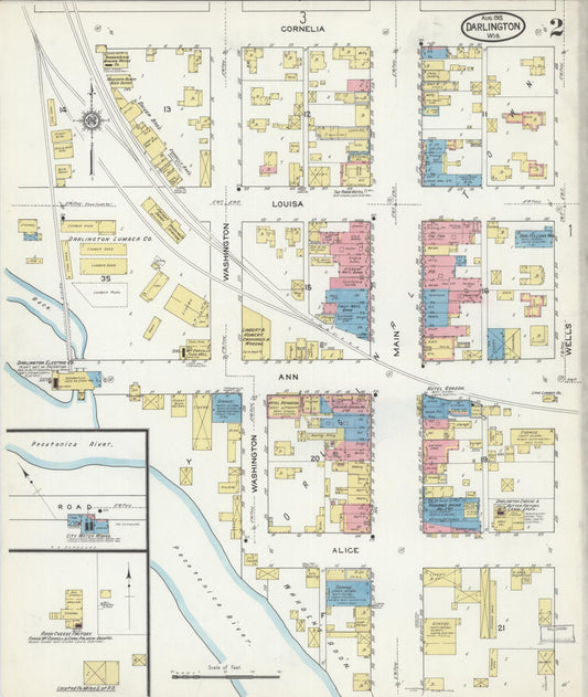 Sanborn Fire Insurance Map from Darlington, Lafayette County, Wisconsin (1915), Sheet #0002 - Historic Sanborn Fire Insurance Map Print, vintage old map wall art, antique decor, genealogy gift, Wisconsin Wisconsin map