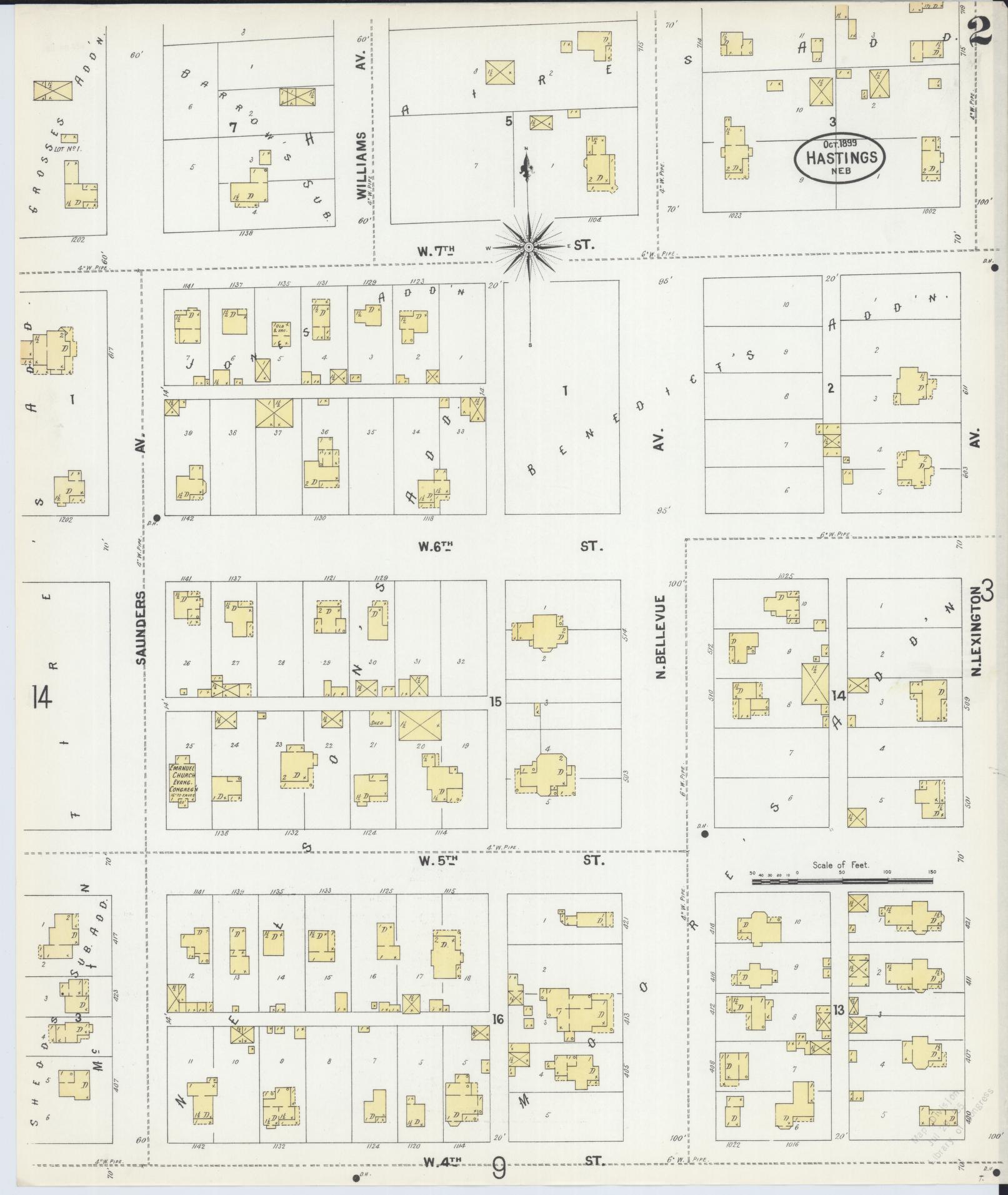 Sanborn Fire Insurance Map from Hastings, Adams County, Nebraska (1899), Sheet #0002 - Complete Map Set gallery image, historic Sanborn map, vintage wall art, Nebraska Nebraska
