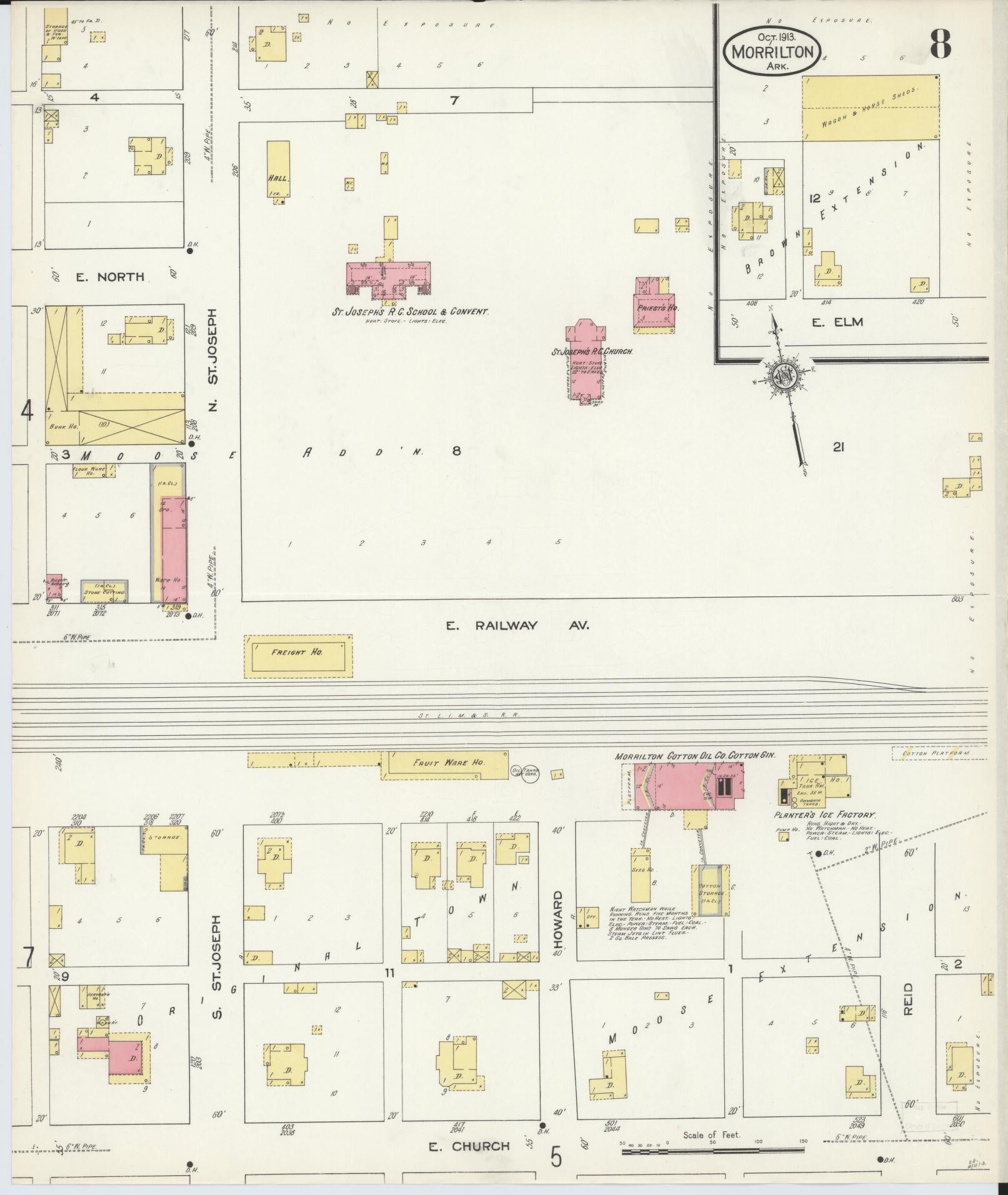 Sanborn Fire Insurance Map from Morrilton, Conway County, Arkansas (1913), Sheet #0008 - Historic Sanborn Fire Insurance Map Print, vintage old map wall art, antique decor, genealogy gift, Arkansas Arkansas map