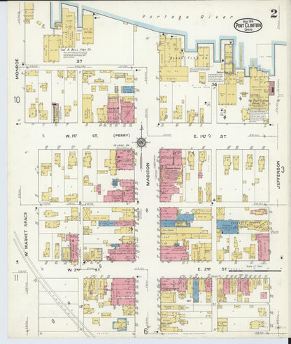 Sanborn Fire Insurance Map from Port Clinton, Ottawa County, Ohio (1916), Sheet #0002 - Historic Sanborn Fire Insurance Map Print, vintage old map wall art, antique decor, genealogy gift, Ohio Ohio map