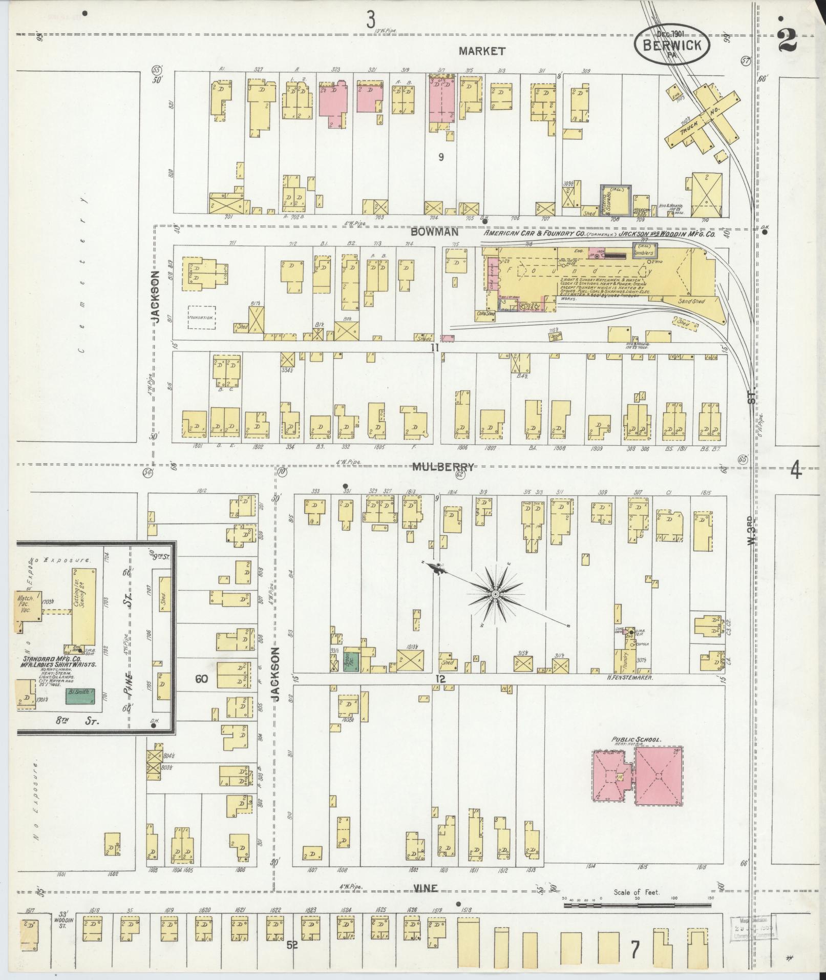 Sanborn Fire Insurance Map from Berwick, Columbia County, Pennsylvania (1901), Sheet #0002 - Historic Sanborn Fire Insurance Map Print, vintage old map wall art, antique decor, genealogy gift, Pennsylvania Pennsylvania map