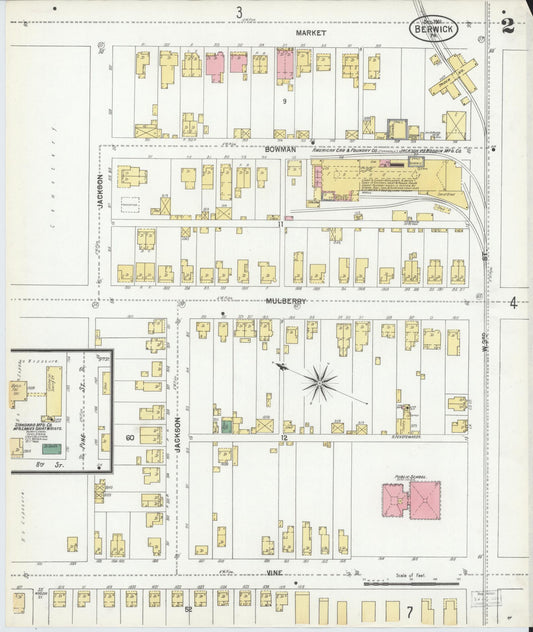 Sanborn Fire Insurance Map from Berwick, Columbia County, Pennsylvania (1901), Sheet #0002 - Historic Sanborn Fire Insurance Map Print, vintage old map wall art, antique decor, genealogy gift, Pennsylvania Pennsylvania map