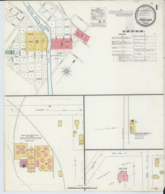Sanborn Fire Insurance Map from Grand Ledge, Eaton County, Michigan (1900), Sheet #0001 - Complete Map Set gallery image, historic Sanborn map, vintage wall art, Michigan Michigan