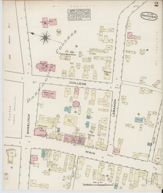 Sanborn Fire Insurance Map from Hanover, Grafton County, New Hampshire (1884), Sheet #0002 - Historic Sanborn Fire Insurance Map Print, vintage old map wall art, antique decor, genealogy gift, New Hampshire New Hampshire map