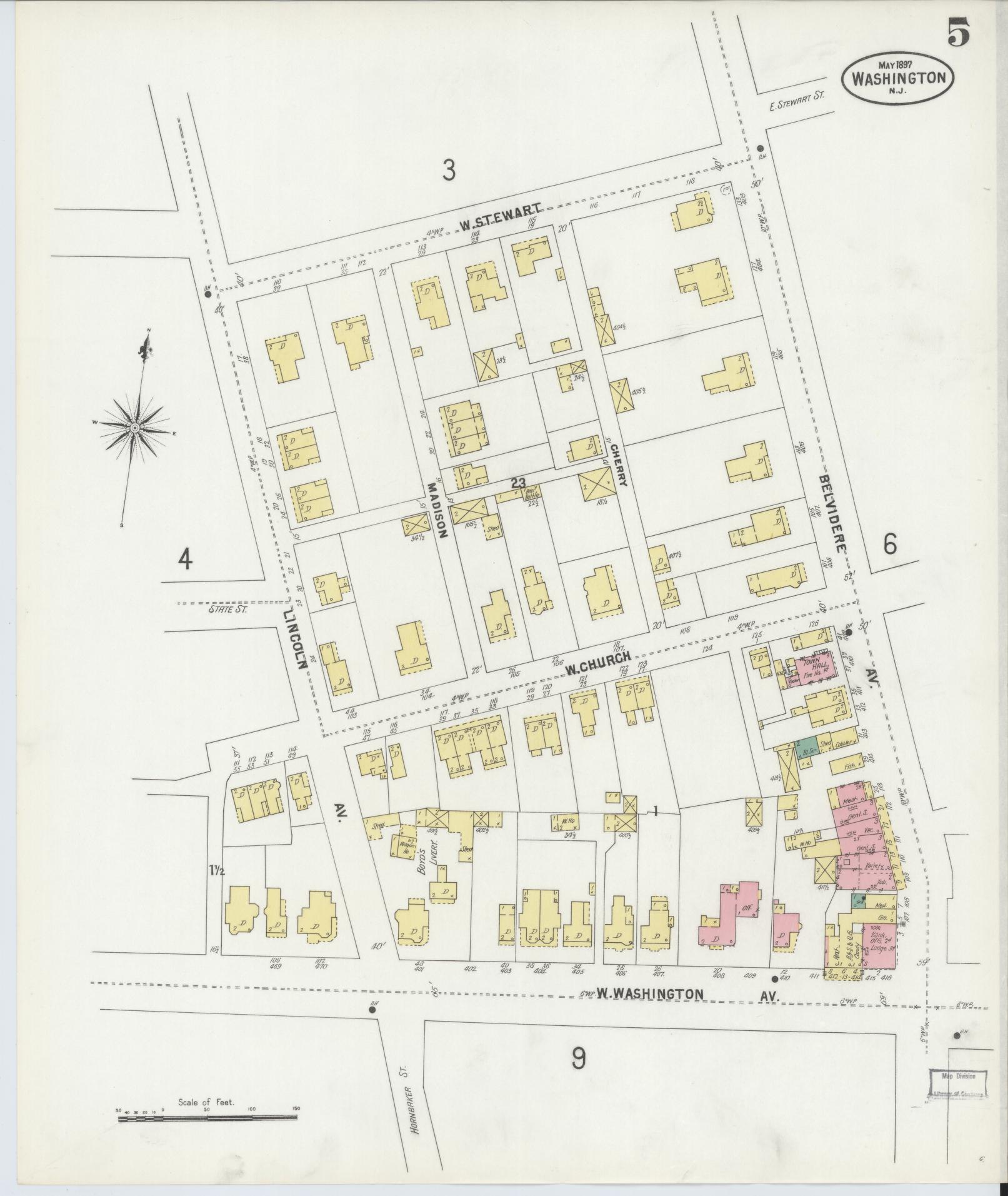 Sanborn Fire Insurance Map from Washington, Warren County, New Jersey (1897), Sheet #0005 - Historic Sanborn Fire Insurance Map Print, vintage old map wall art, antique decor, genealogy gift, Washington Washington map