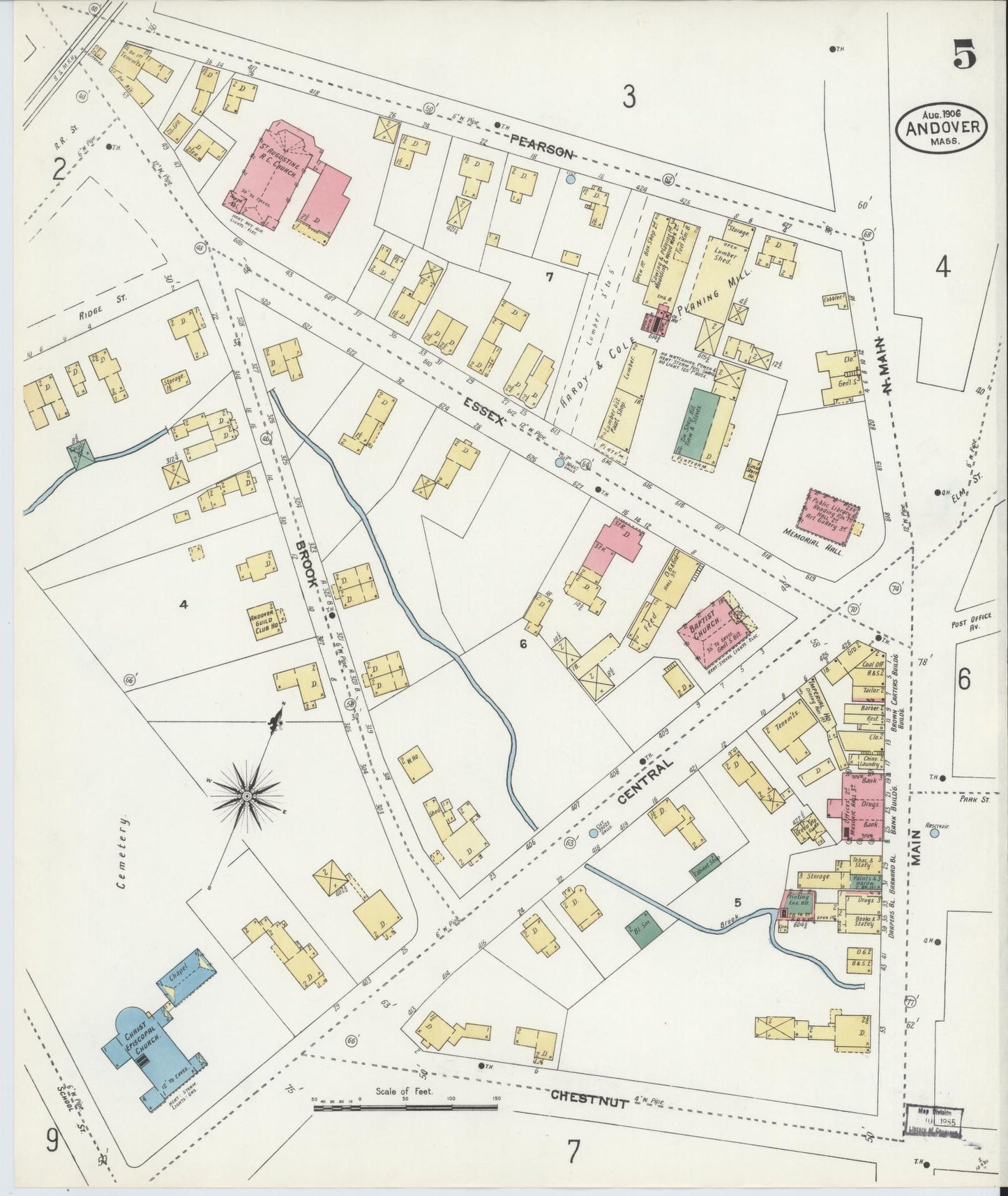 Sanborn Fire Insurance Map from Andover, Essex County, Massachusetts (1906), Sheet #0005 - Complete Map Set gallery image, historic Sanborn map, vintage wall art, Massachusetts Massachusetts