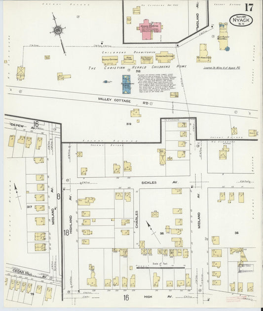 Sanborn Fire Insurance Map from Nyack, Rockland County, New York (1910), Sheet #0017 - Historic Sanborn Fire Insurance Map Print, vintage old map wall art, antique decor, genealogy gift, New York New York map