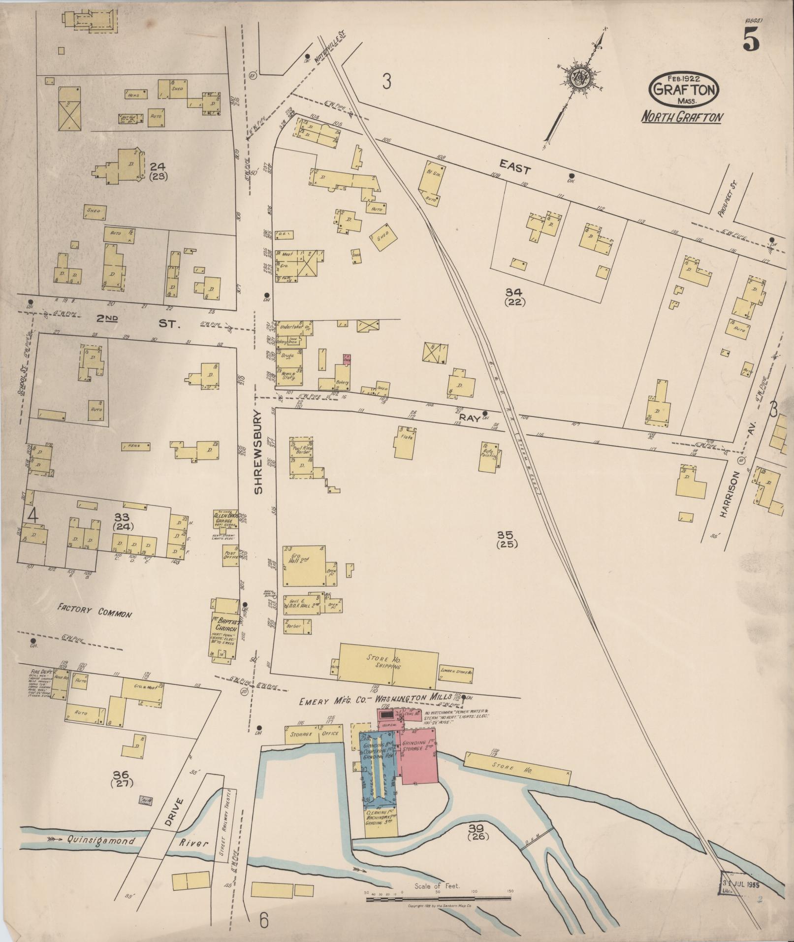 Sanborn Fire Insurance Map from Grafton, Worcester County, Massachusetts (1922), Sheet #0005 - Historic Sanborn Fire Insurance Map Print, vintage old map wall art, antique decor, genealogy gift, Massachusetts Massachusetts map