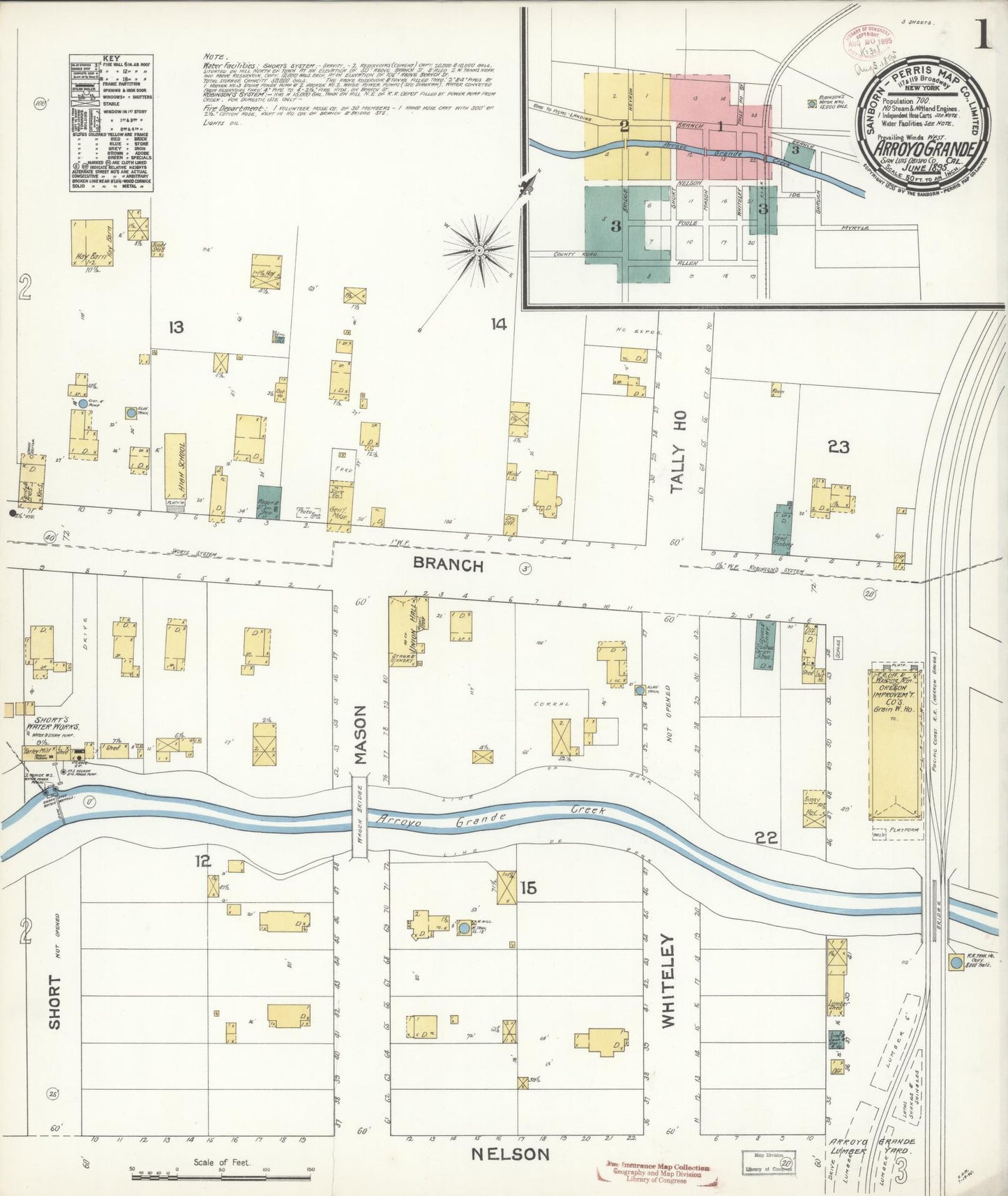 Sanborn Fire Insurance Map from Arroyo Grande, San Luis Obispo County, California (1895), Sheet #0001 - Historic Sanborn Fire Insurance Map Print, vintage old map wall art, antique decor, genealogy gift, California California map