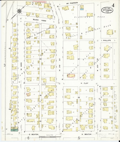 Sanborn Fire Insurance Map from Ottumwa, Wapello County, Iowa (1909), Sheet #0004 - Historic Sanborn Fire Insurance Map Print, vintage old map wall art