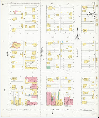 Sanborn Fire Insurance Map from Oswego, Labette County, Kansas (1905), Sheet #0004 - Complete Map Set gallery image, historic Sanborn map, vintage wall art, Kansas Kansas
