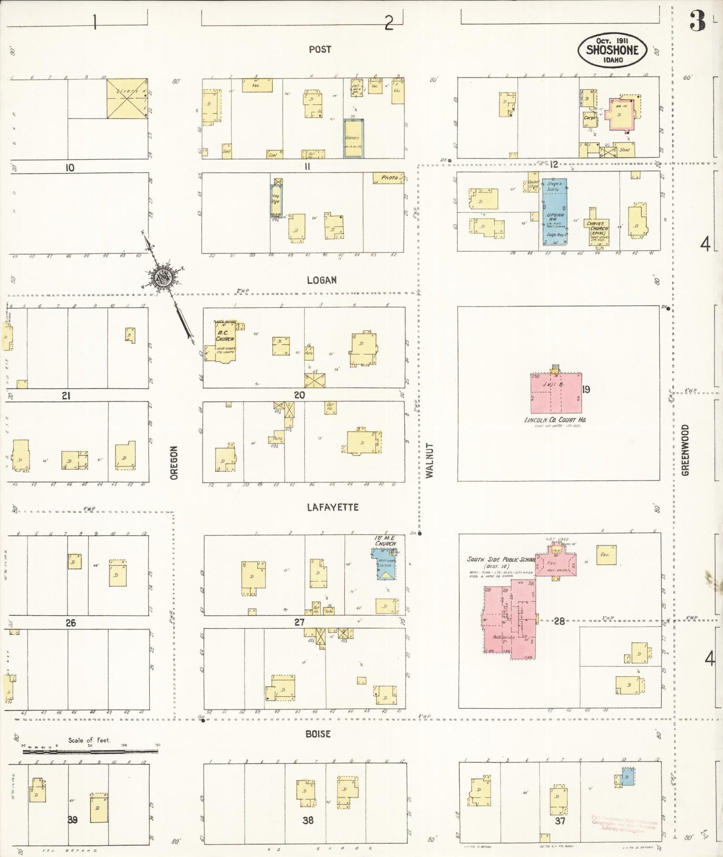 Sanborn Fire Insurance Map from Shoshone, Lincoln County, Idaho (1911), Sheet #0003 - Complete Map Set gallery image, historic Sanborn map, vintage wall art, Idaho Idaho