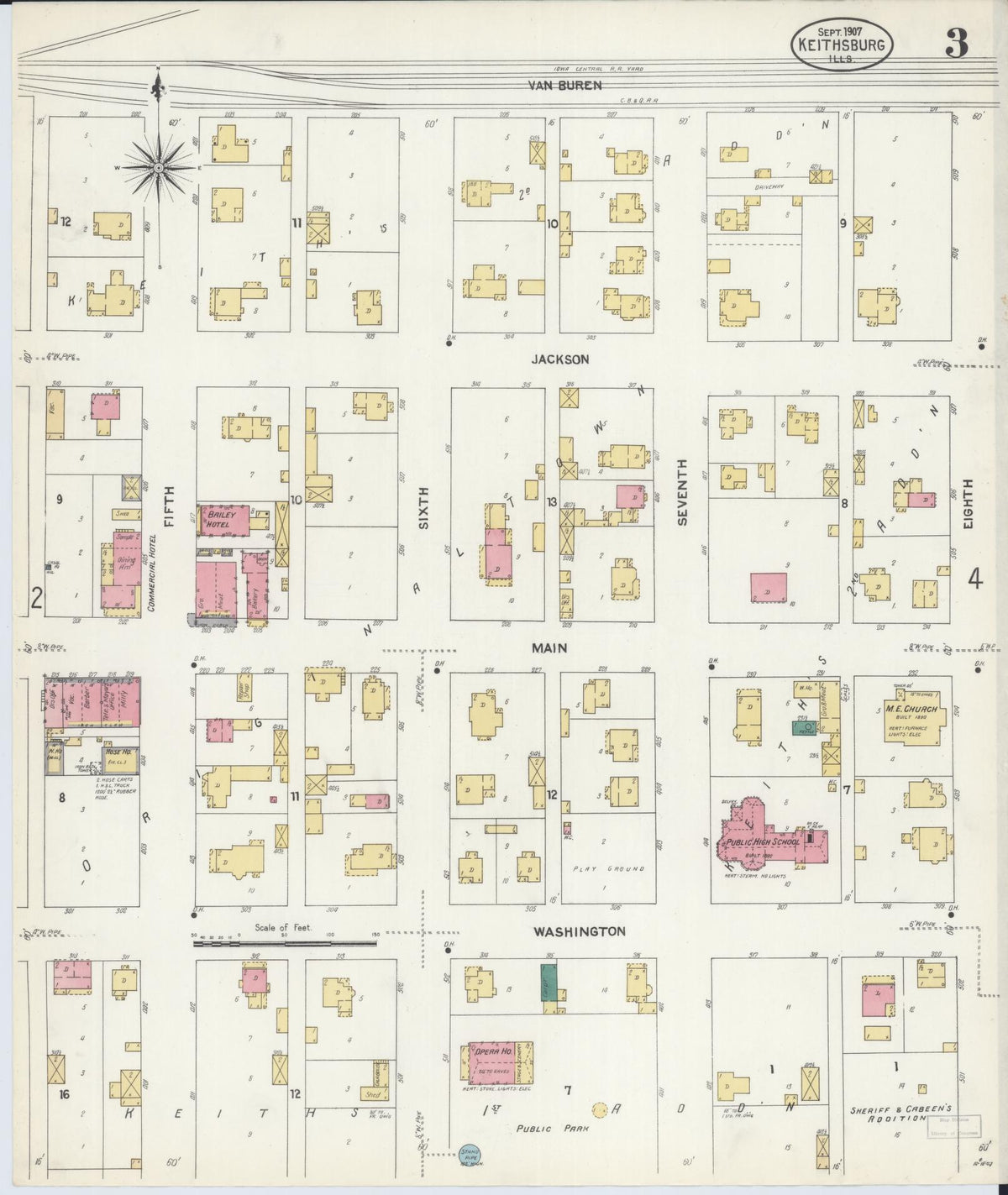 Sanborn Fire Insurance Map from Keithsburg, Mercer County, Illinois (1907), Sheet #0003 - Complete Map Set gallery image, historic Sanborn map, vintage wall art, Illinois Illinois