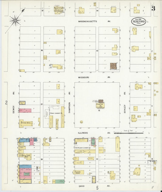 Sanborn Fire Insurance Map from Hereford, Deaf Smith County, Texas (1908), Sheet #0003 - Historic Sanborn Fire Insurance Map Print, vintage old map wall art, antique decor, genealogy gift, Texas Texas map