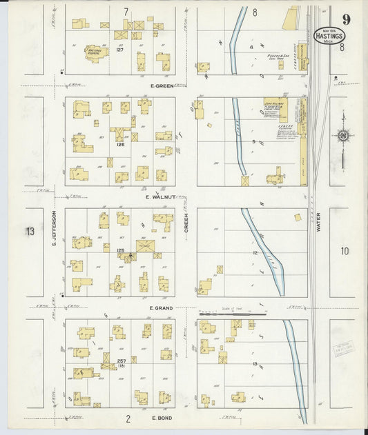 Sanborn Fire Insurance Map from Hastings, Barry County, Michigan (1916), Sheet #0009 - Historic Sanborn Fire Insurance Map Print, vintage old map wall art, antique decor, genealogy gift, Michigan Michigan map