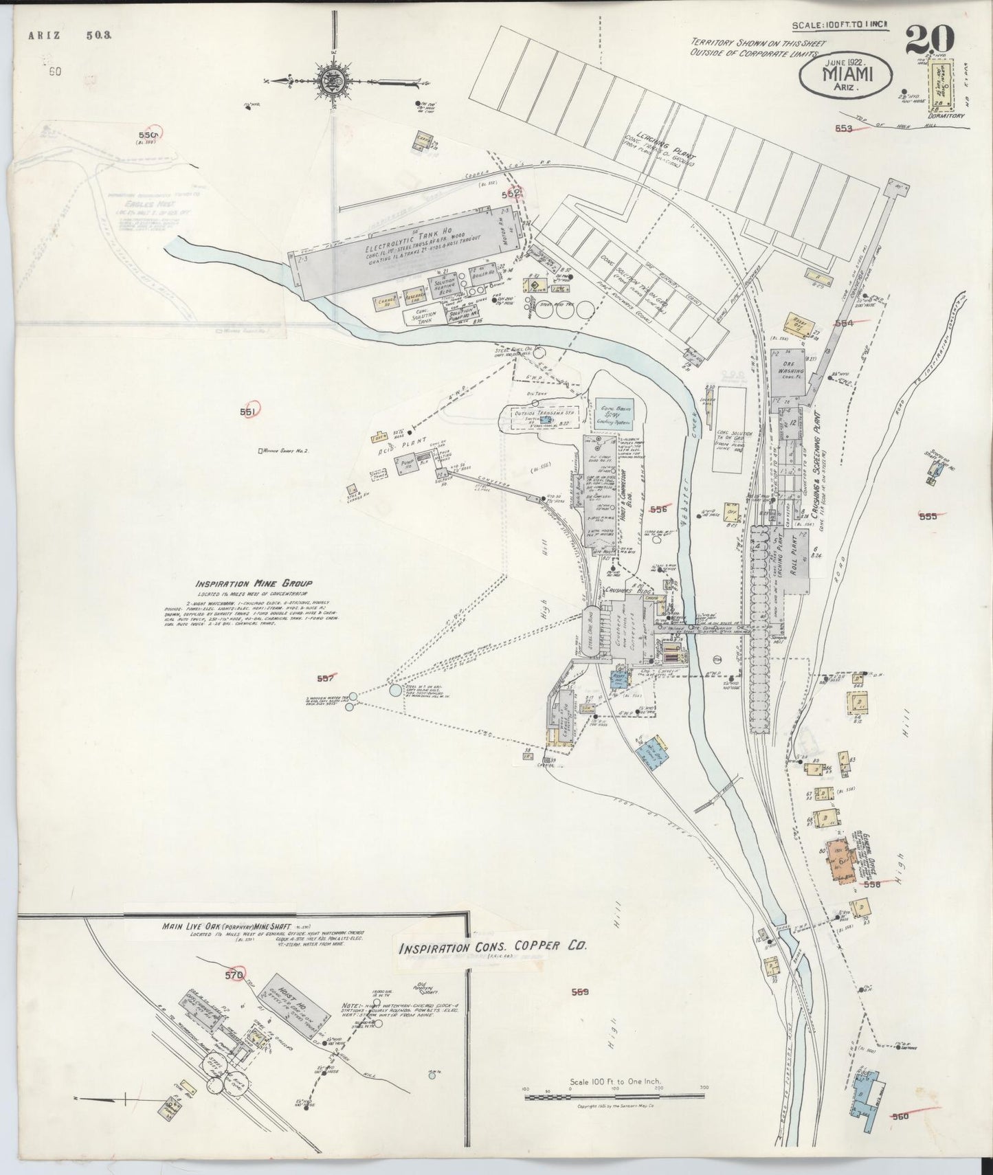Sanborn Fire Insurance Map from Miami, Gila County, Arizona (1948), Sheet #0020 - Historic Sanborn Fire Insurance Map Print, vintage old map wall art, antique decor, genealogy gift, Arizona Arizona map