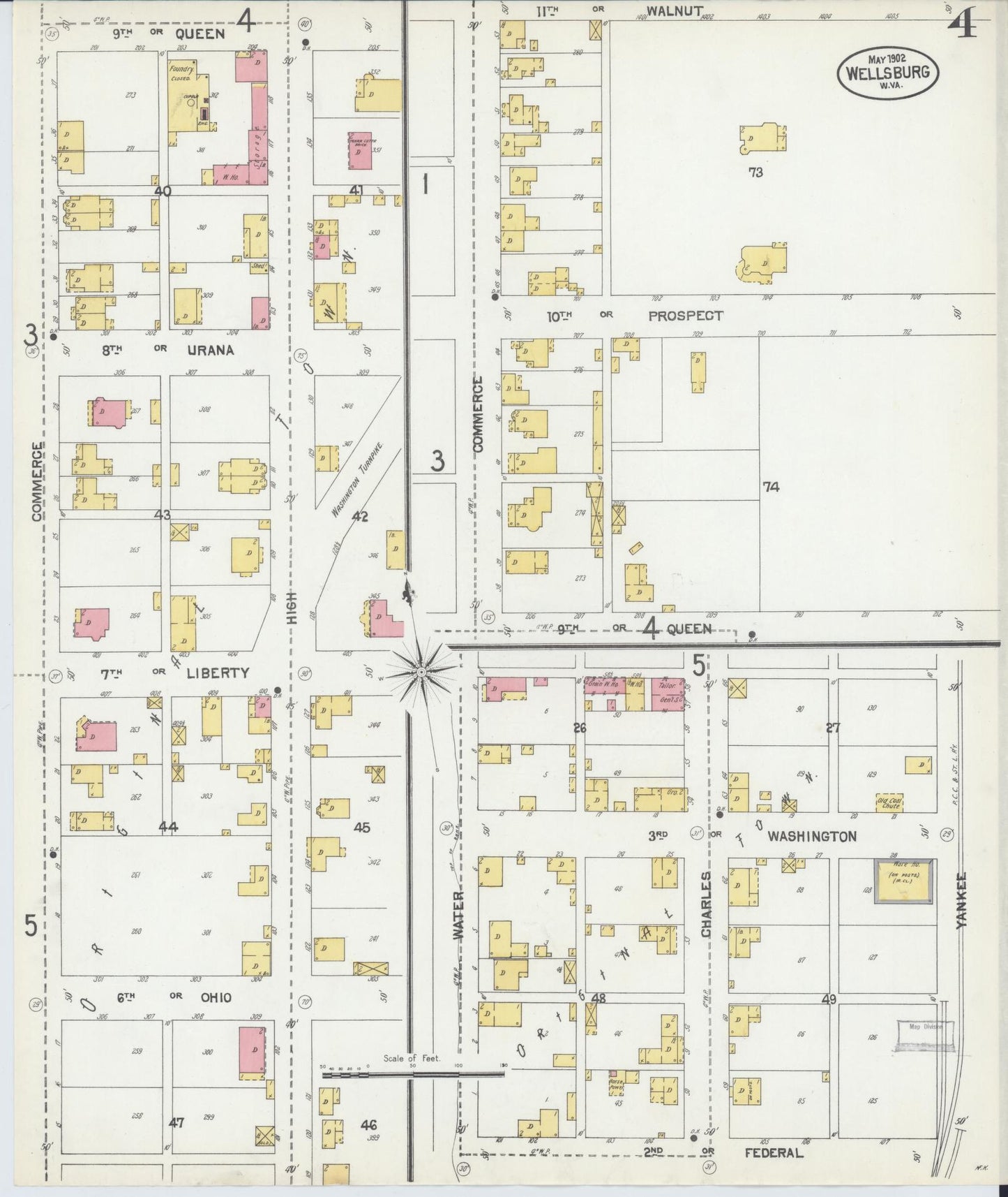 Sanborn Fire Insurance Map from Wellsburg, Brooke County, West Virginia (1902), Sheet #0004 - Complete Map Set gallery image, historic Sanborn map, vintage wall art, West Virginia West Virginia